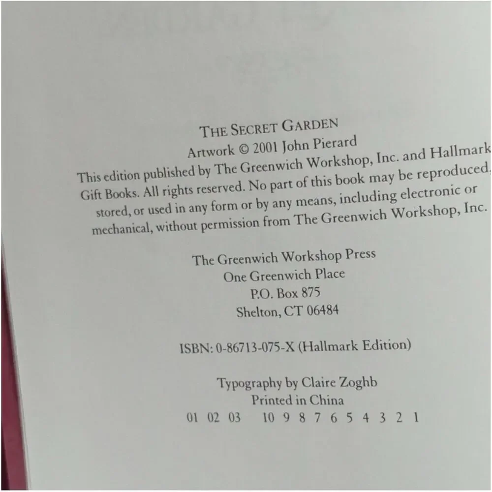 The Secret Garden Hallmark Gift Book 2001 Red Velvet Hardcover Ribbon Bookmark